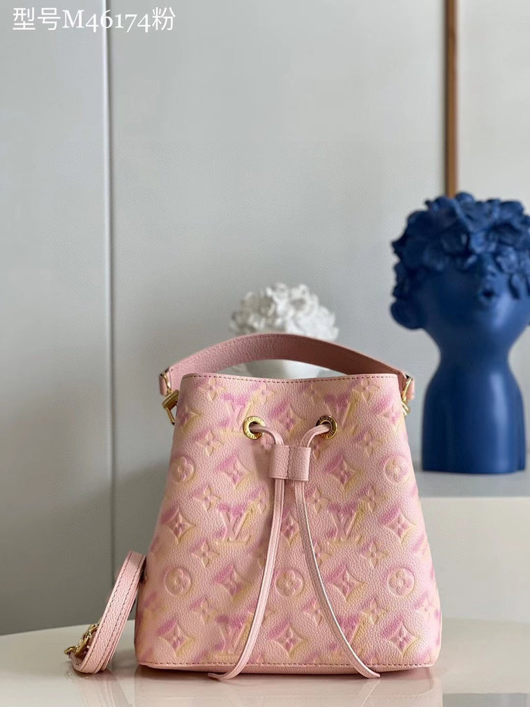 Louis Vuitton lv neonoe bucket bag monogram with pink strap