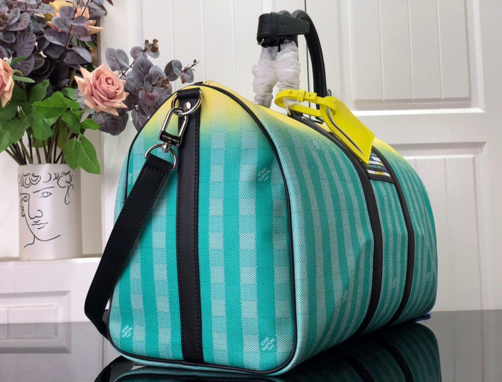 Louis Vuitton Keepall 50B Bag Damier Stripes Canvas Gradient Green