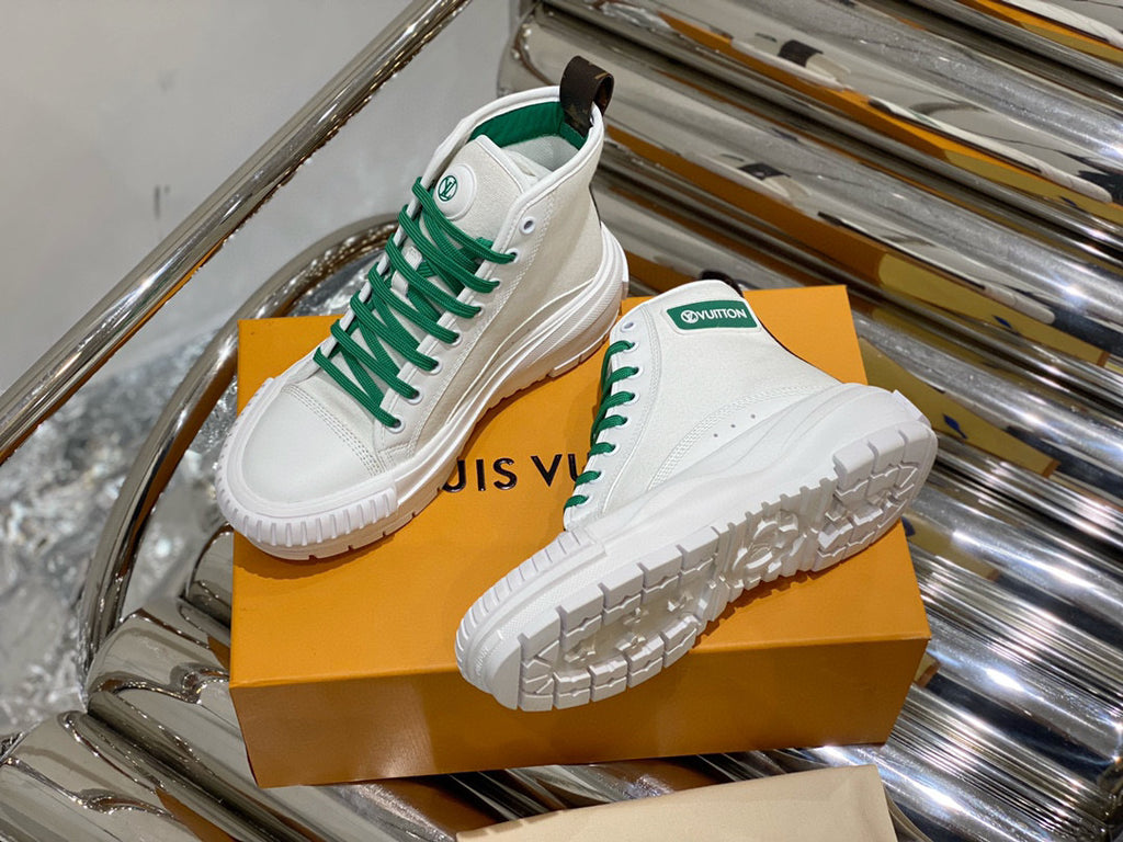 LV Squad Sneaker Boots Denim Monogram Size 38.5 – Keeks Designer